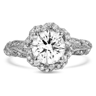 Custom Feathered Halo Diamond Ring