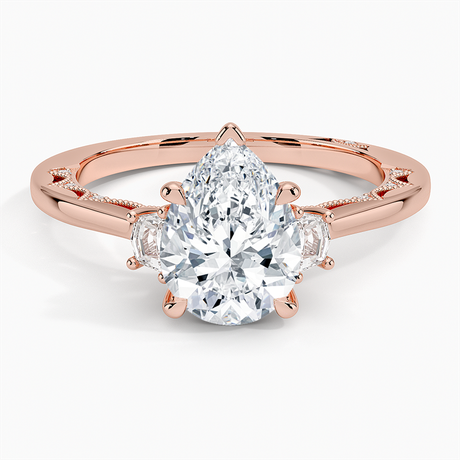 18K Rose Gold Tacori Lunetta Crescent Three Stone Diamond Ring