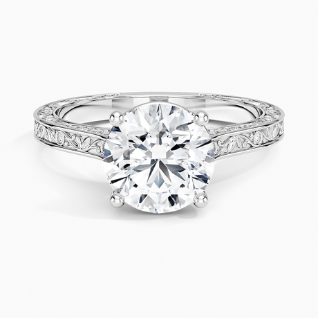 18K White Gold Grove Perfect Fit Engraved Diamond Ring (1/10 ct. tw.)