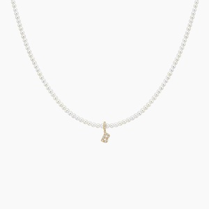 14K Yellow Gold Cultured Pearl and Diamond Initial Necklace
