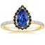18K Yellow Gold Waverly Halo Diamond Ring with Black Diamond Accents, smalltop view