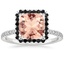 18K White Gold Waverly Halo Diamond Ring with Black Diamond Accents, smalltop view