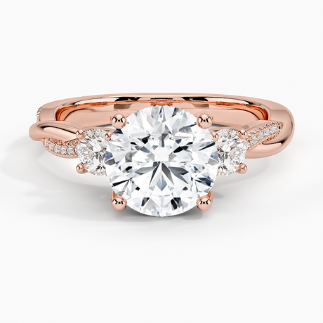 14K Rose Gold Adorned Petite Twisted Vine Three Stone Diamond Ring