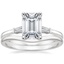 18K White Gold Tapered Baguette Diamond Ring with Petite Curved Wedding Ring