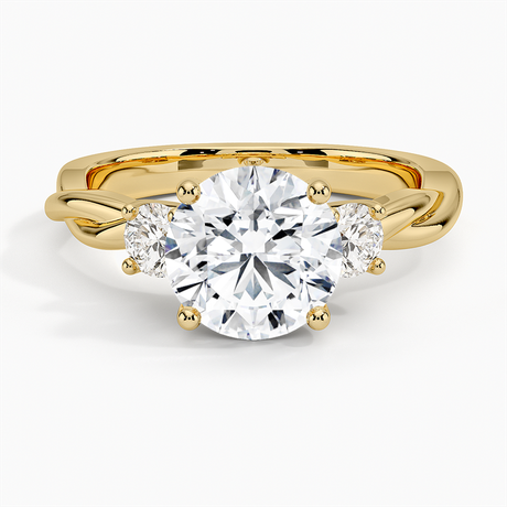 18K Yellow Gold Twisted Vine Three Stone Diamond Ring