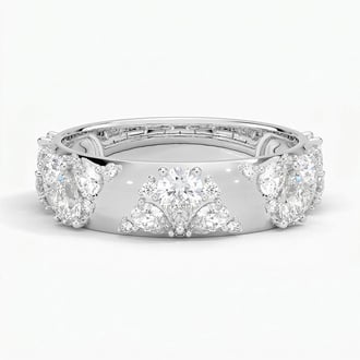 Mosaic Lotus Pear and Round Lab Diamond Ring in Platinum