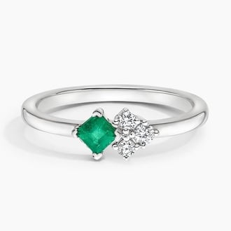 Paige Emerald and Diamond Ring in 18K White Gold
