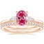 14K Rose Gold Perfect Fit Three Stone Pear Diamond Ring with Luxe Ballad Diamond Ring