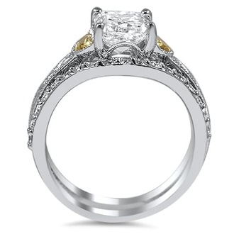 Custom Adorned Trio with Yellow Half-Moon Sapphires and Shadow Band Matched Set