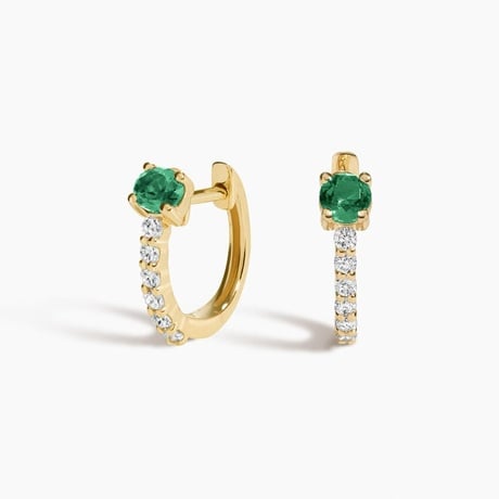 Taylor Lab Emerald and Lab Diamond Huggie Earrings (1/10 ct. tw.) in 14K Yellow Gold