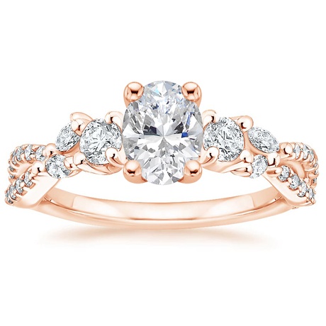 14K Rose Gold Three Stone Luxe Willow Diamond Ring with Luxe Winding Willow Diamond Ring