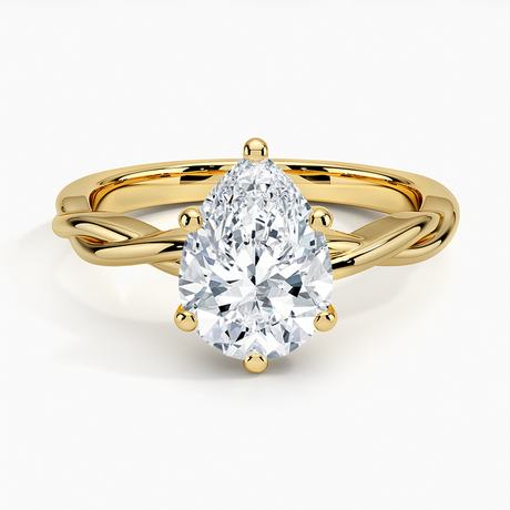 18K Yellow Gold Twisted Vine Solitaire Ring