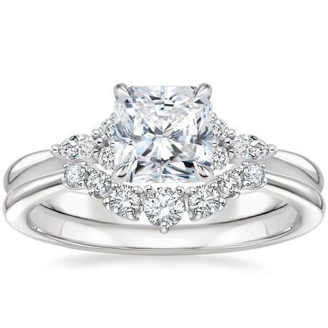18K White Gold Nadia Diamond Ring with Aria Contoured Diamond Ring