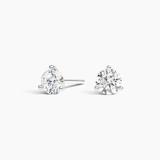 Three-Prong Martini Round Diamond Stud Earrings in 18K White Gold