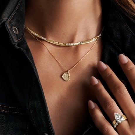 Engravable Heart Shaped Pavé Diamond Necklace