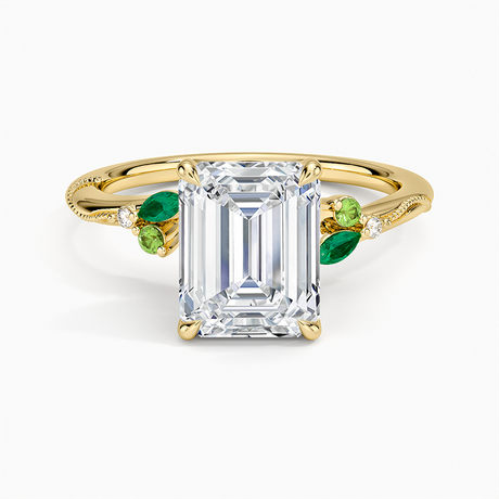 Camellia Milgrain Green Gemstone and Diamond Ring