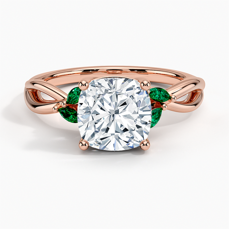 14K Rose Gold Willow Ring With Lab Emerald Accents