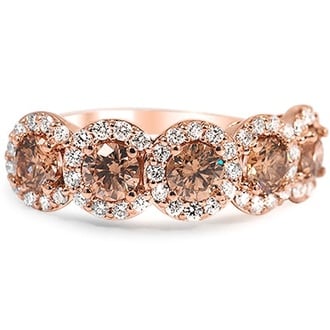 Custom Five Halo Champagne Diamond Ring