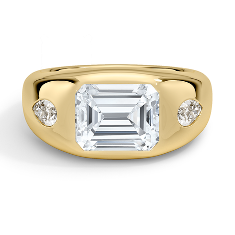 18K Yellow Gold Sloane Flush Set Three Stone Diamond Dome Ring
