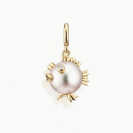 Puffer Fish Freshwater Cultured Pearl and Diamond Charm