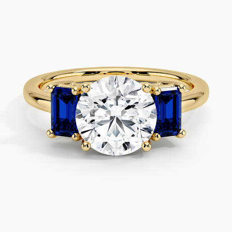 18K Yellow Gold Luxe Rhiannon Three Stone Sapphire Ring