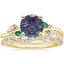 18K Yellow Gold Arden Diamond Ring with Lab Emerald Accents with Luxe Winding Willow Diamond Ring (1/4 ct. tw.)