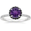 18K White Gold Waverly Halo Diamond Ring with Black Diamond Accents, smalltop view