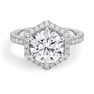 Custom Hexagon Halo Diamond Ring