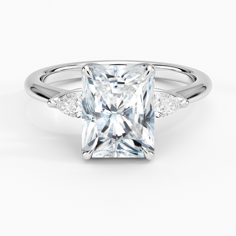 18K White Gold Petite Fleur Three Stone Diamond Ring
