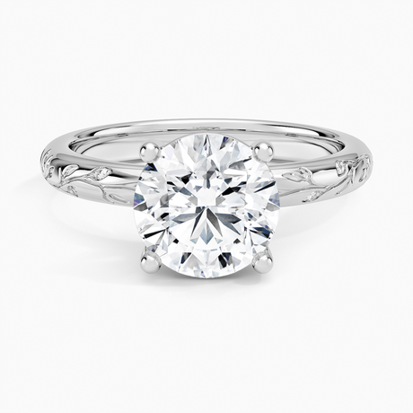 Platinum Verdure Engraved Diamond Solitaire Ring