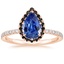14K Rose Gold Waverly Halo Diamond Ring with Black Diamond Accents, smalltop view
