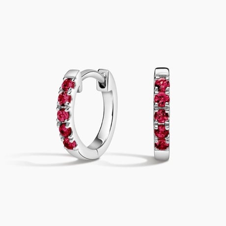 Lab Ruby Huggie Hoop Earrings