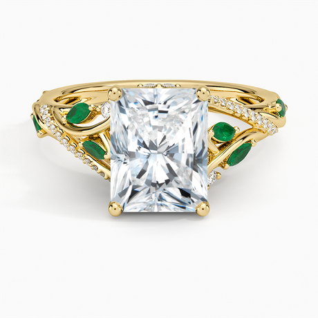 Begonia Vine Diamond and Lab Emerald Ring