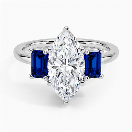 Three Stone Engagement Ring with Sapphire Side Stones