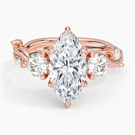 14K Rose Gold Vintage Secret Garden Three Stone Diamond Ring