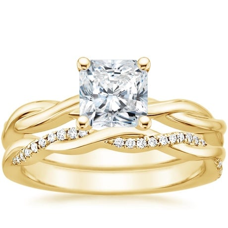 18K Yellow Gold Twisted Vine Ring with Petite Twisted Vine Diamond Ring (1/8 ct. tw.)
