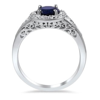 Custom Sapphire and Diamond Halo Ring with Vintage Details