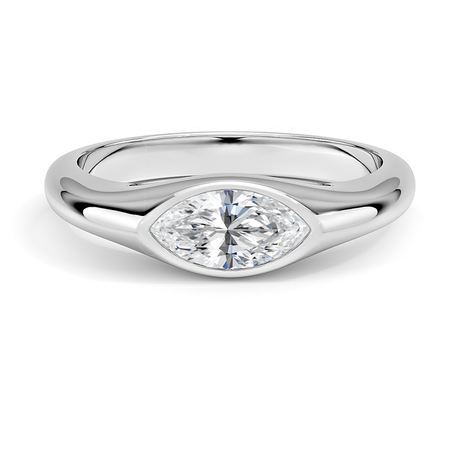 14K White Gold East-West Bezel Solitaire Signet Ring