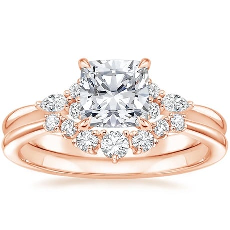 14K Rose Gold Nadia Diamond Ring with Aria Contoured Diamond Ring