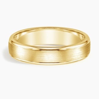 Beveled Edge Matte  with Grooves 5mm Wedding Ring in 18K Yellow Gold