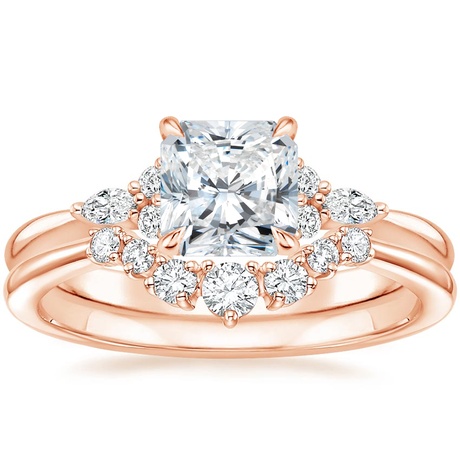 14K Rose Gold Nadia Diamond Ring with Aria Contoured Diamond Ring