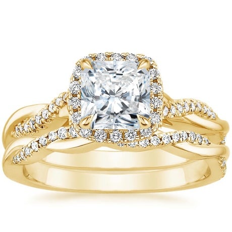 18K Yellow Gold Petite Twisted Vine Halo Diamond Bridal Set (1/3 ct. tw.)