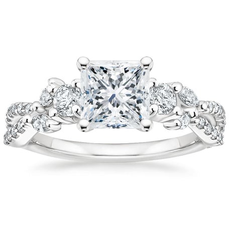 18K White Gold Three Stone Luxe Willow Diamond Ring with Luxe Winding Willow Diamond Ring
