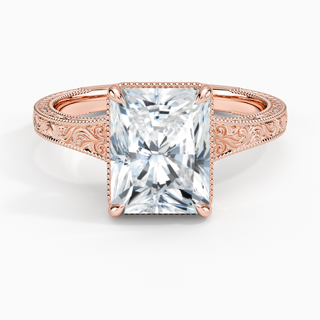 14K Rose Gold Tapered Elsie Engraved Solitaire Ring