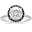 18K White Gold Waverly Halo Diamond Ring with Black Diamond Accents, smalltop view