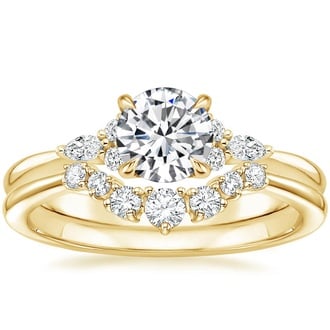 18K Yellow Gold Nadia Diamond Ring with Aria Contoured Diamond Ring