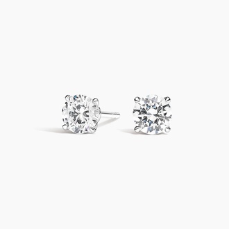 Claw Prong Round Diamond Stud Earrings in 18K White Gold