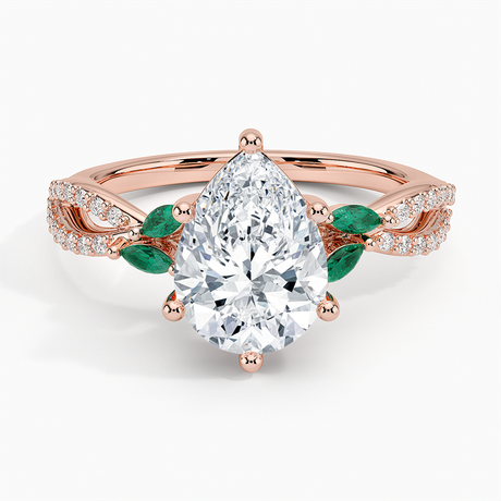 14K Rose Gold Luxe Willow Lab Emerald and Diamond Ring (1/8 ct. tw.)