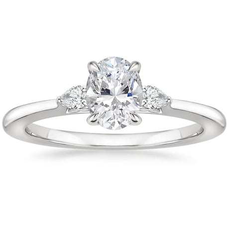 18K White Gold Perfect Fit Three Stone Pear Diamond Ring with Luxe Ballad Diamond Ring