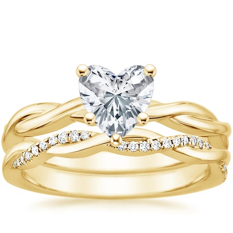 18K Yellow Gold Twisted Vine Ring with Petite Twisted Vine Diamond Ring (1/8 ct. tw.)